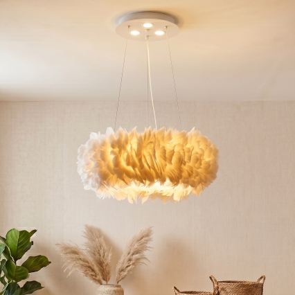BRILAGI - LED luster na sajli FEATHER 3xE27/40W/230V + 3xLED/3W prečnik 50 cm bela
