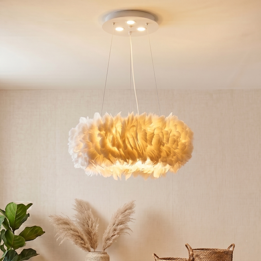 BRILAGI - LED luster na sajli FEATHER 3xE27/40W/230V + 3xLED/3W prečnik 50 cm bela