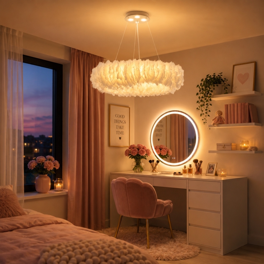 BRILAGI - LED luster na sajli FEATHER 3xE27/40W/230V + 3xLED/3W prečnik 50 cm bela