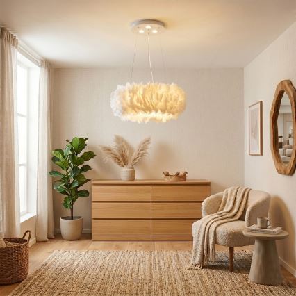 BRILAGI - LED luster na sajli FEATHER 3xE27/40W/230V + 3xLED/3W prečnik 50 cm bela