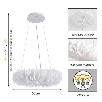 BRILAGI - LED luster na sajli FEATHER 3xE27/40W/230V + 3xLED/3W prečnik 50 cm bela