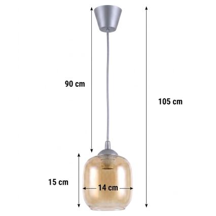 BRILAGI - LED luster na sajli RETRO GLASS 1xE27/60W/230V Ø 14 cm srebrna/zadimljena smeđa