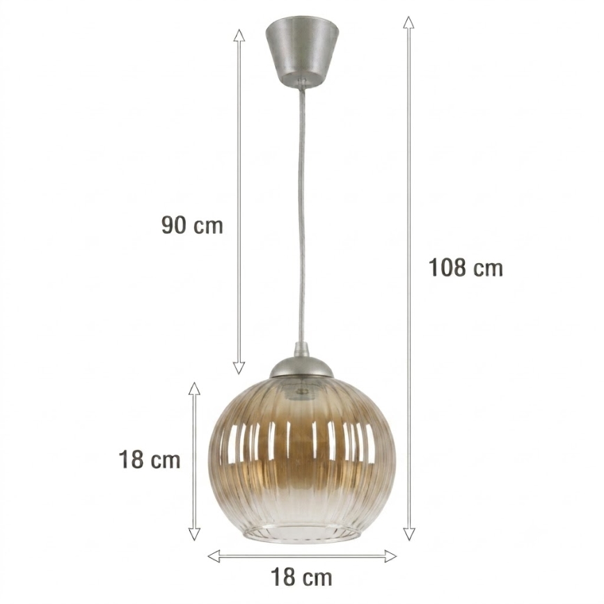 BRILAGI - LED luster na sajli RETRO GLASS 1xE27/60W/230V prečnik 18 cm srebrna/dimljeno-smeđa
