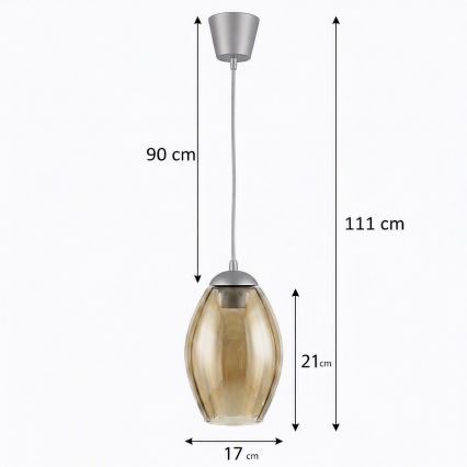 BRILAGI - LED luster na sajli RETRO GLASS 1xE27/60W/230V, prečnik 17 cm, srebrna/zadimljeno bež