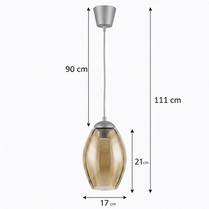 BRILAGI - LED luster na sajli RETRO GLASS 1xE27/60W/230V, prečnik 17 cm, srebrna/zadimljeno bež