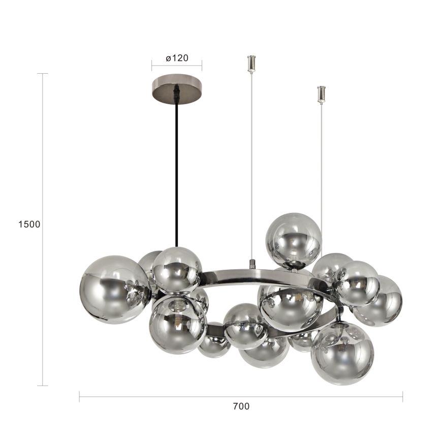 Brilagi - LED luster na sajli MILLA 15xG9/3W/230V crni hrom/zadimljeno staklo
