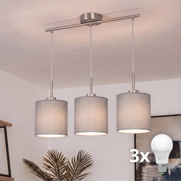 Brilagi - LED luster na sajli NUBILA 3xE27/60W/230V svetlo siva