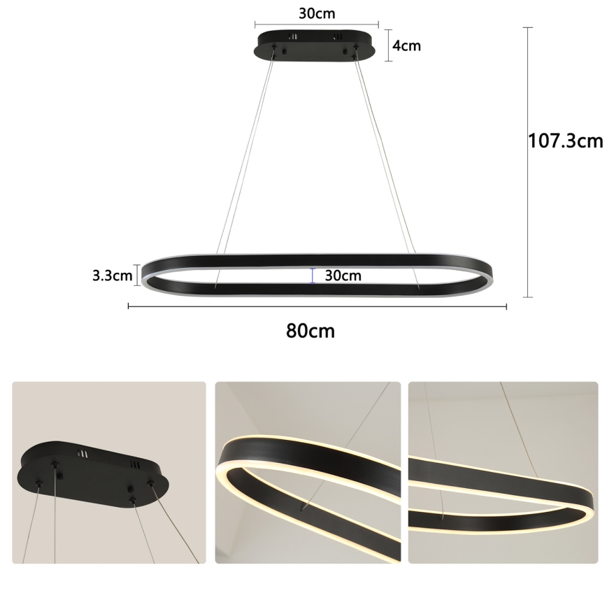 Brilagi - LED luster na sajli PONDIE LED/43W/230V 80x30 cm crna