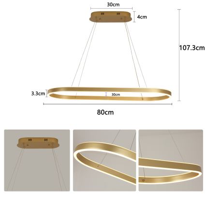 Brilagi - LED luster na sajli PONDIE LED/44W/230V 80x30 cm zlatni