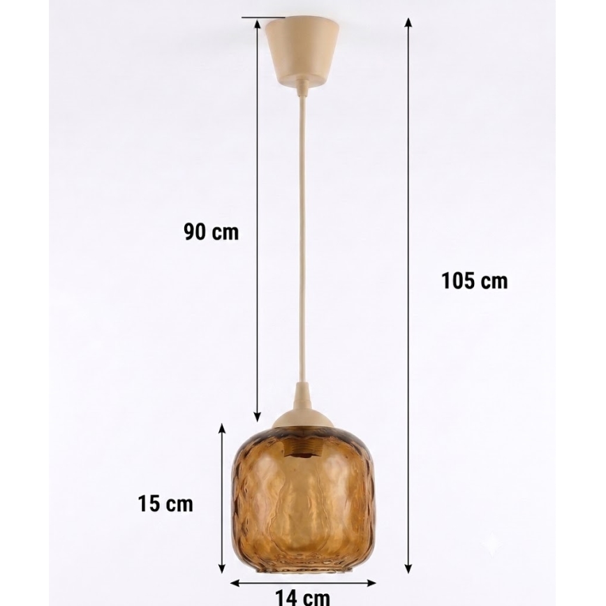 BRILAGI - LED luster na sajli RETRO GLASS 1xE27/60W/230V prečnik 14 cm bež/dimljeno braon
