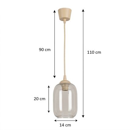 BRILAGI - LED luster na sajli RETRO GLASS 1xE27/60W/230V prečnik 14 cm bež/zadimljena siva