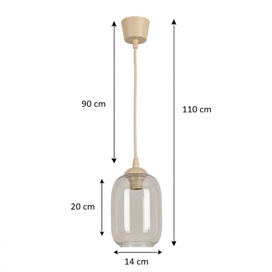 BRILAGI - LED luster na sajli RETRO GLASS 1xE27/60W/230V prečnik 14 cm bež/zadimljena siva