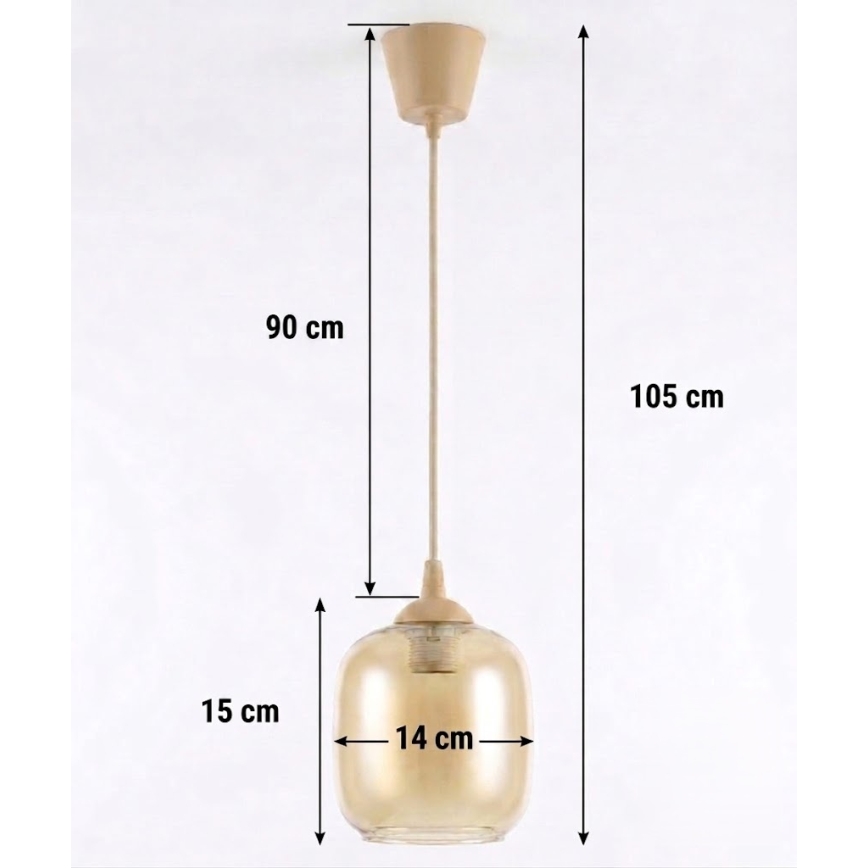 BRILAGI - LED luster na sajli RETRO GLASS 1xE27/60W/230V Ø 14 cm bež/zadimljeno braon