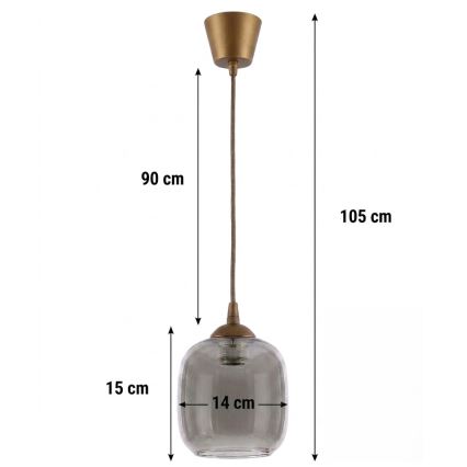 BRILAGI - LED luster na sajli RETRO GLASS 1xE27/60W/230V, prečnik 14 cm, braon/zadimljeno-siva