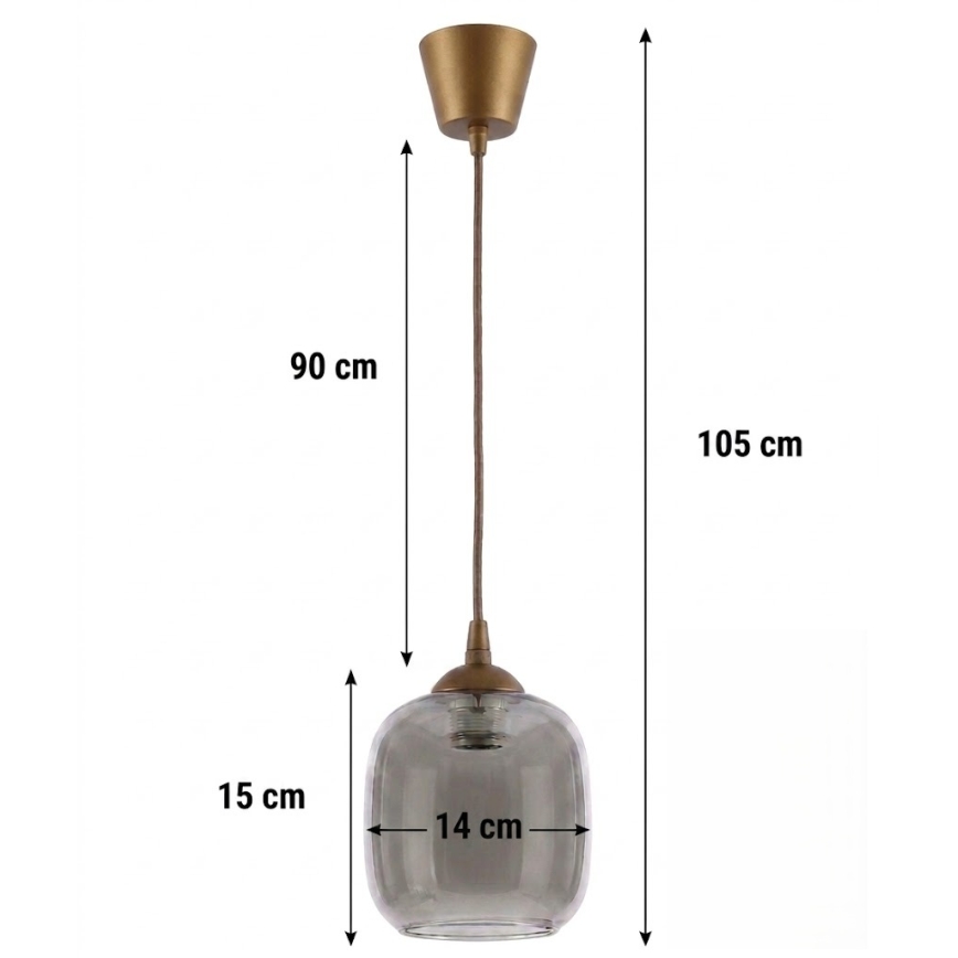BRILAGI - LED luster na sajli RETRO GLASS 1xE27/60W/230V, prečnik 14 cm, braon/zadimljeno-siva