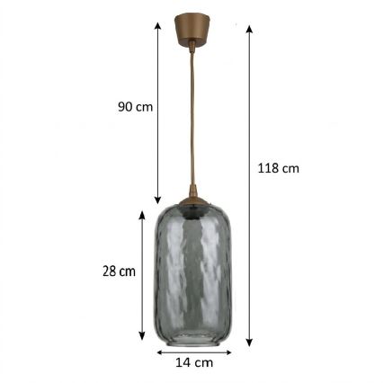 BRILAGI - LED luster na sajli RETRO GLASS 1xE27/60W/230V prečnik 14 cm braon/dimno siva