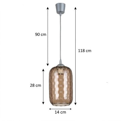 BRILAGI - LED luster na sajli RETRO GLASS 1xE27/60W/230V prečnik 14 cm srebrna/zadimljena smeđa