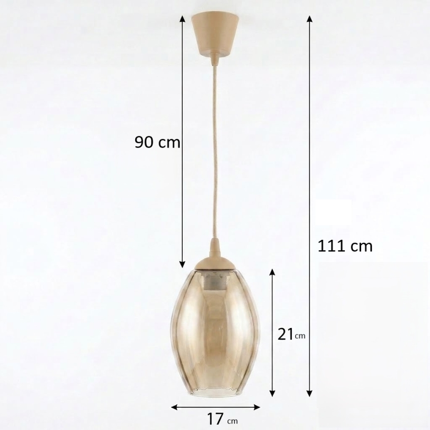 BRILAGI - LED luster na sajli RETRO GLASS 1xE27/60W/230V Ø 17 cm bež/dimljeno bež