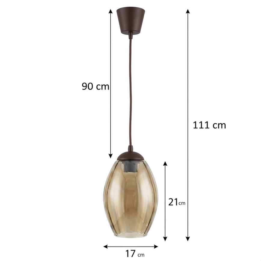 BRILAGI - LED luster na kablu RETRO GLASS 1xE27/60W/230V Ø 17 cm smeđa/dimna bež