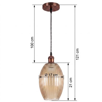 BRILAGI - LED luster na sajli RETRO GLASS 1xE27/60W/230V prečnik 17 cm bakrena/zadimljeno bež