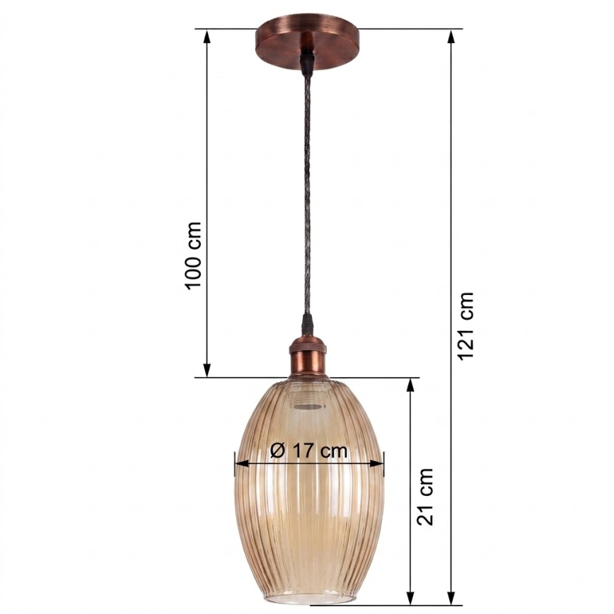 BRILAGI - LED luster na sajli RETRO GLASS 1xE27/60W/230V prečnik 17 cm bakrena/zadimljeno bež
