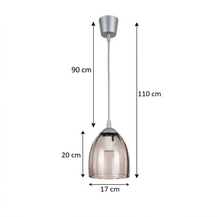 BRILAGI - LED luster na sajli RETRO GLASS 1xE27/60W/230V, prečnik 17 cm, srebrna/dimljeno bež