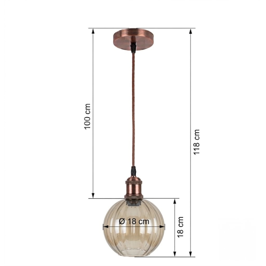 BRILAGI - LED luster na sajli RETRO GLASS 1xE27/60W/230V Ø 18 cm bakrena/zadimljeno braon