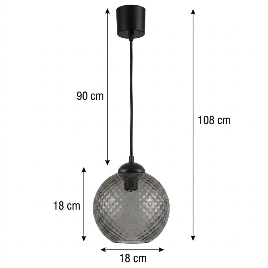 BRILAGI - LED luster na sajli RETRO GLASS 1xE27/60W/230V prečnik 18 cm crna/zadimljeno siva