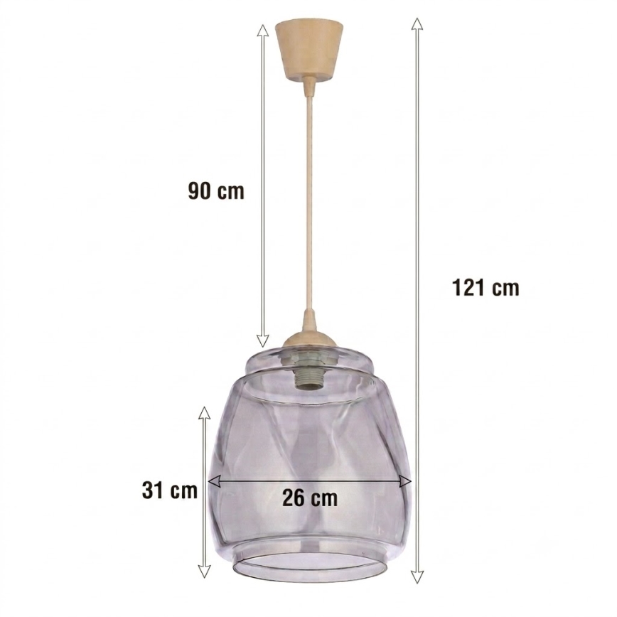 BRILAGI - LED luster na sajli RETRO GLASS 1xE27/60W/230V Ø 26 cm bež/zadimljeno sivo