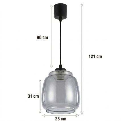 BRILAGI - LED luster na sajli RETRO GLASS 1xE27/60W/230V prečnik 26 cm crna/dimno siva