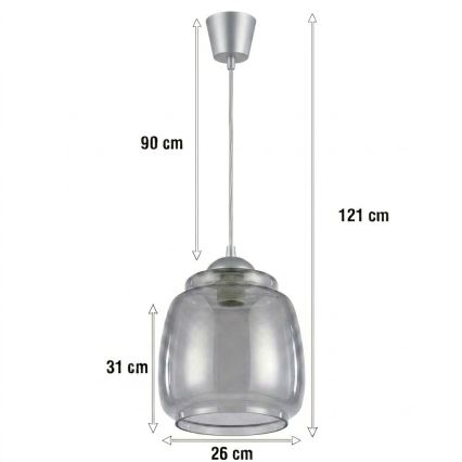 BRILAGI - LED luster na sajli RETRO GLASS 1xE27/60W/230V prečnik 26 cm srebrna/dimna siva