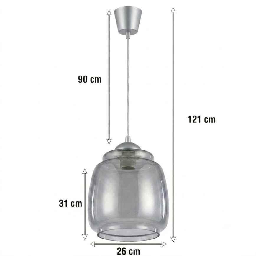BRILAGI - LED luster na sajli RETRO GLASS 1xE27/60W/230V prečnik 26 cm srebrna/dimna siva