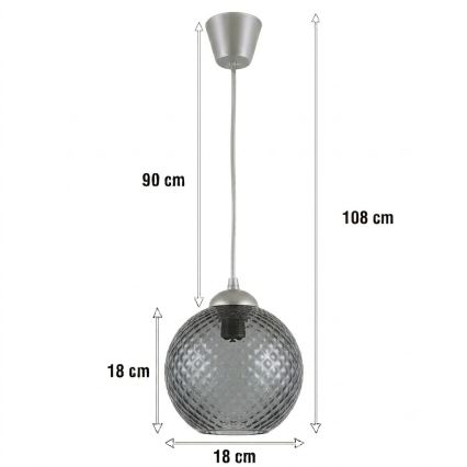 BRILAGI - LED luster na sajli RETRO GLASS 1x E27/60W/230V prečnik 18 cm srebrna/dimna siva