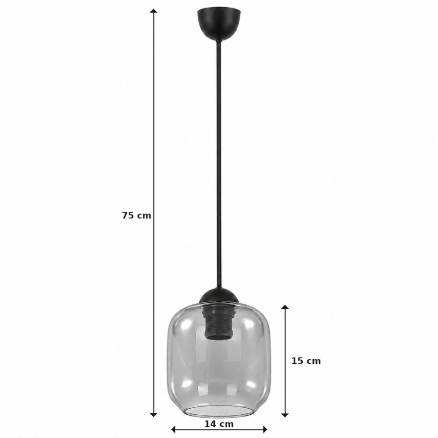 BRILAGI - LED luster na sajli RETRO GLASS 1xE27/60W/230V prečnik 14 cm crna/zadimljeno-siva