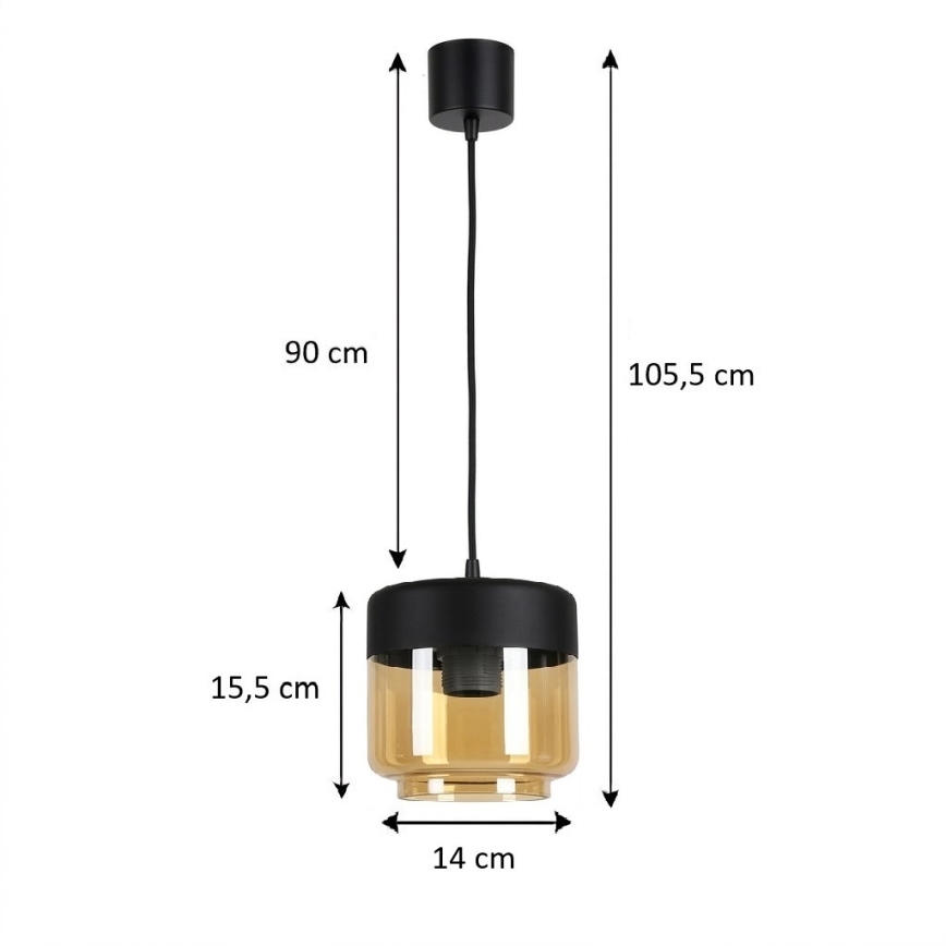 BRILAGI - LED luster na sajli RETRO GLASS 1xE27/60W/230V prečnik 14 cm crna/dimljeno bež