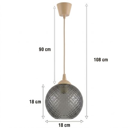 BRILAGI - LED luster na sajli RETRO GLASS 1xE27/60W/230V prečnik 18 cm bež/dimno siva