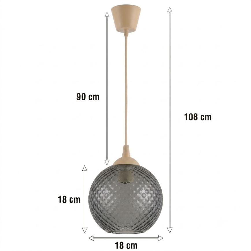 BRILAGI - LED luster na sajli RETRO GLASS 1xE27/60W/230V prečnik 18 cm bež/dimno siva