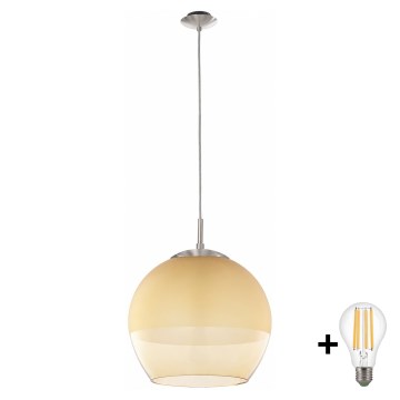 BRILAGI - LED luster na sajli RETRO GLASS 1xE27/60W/230V mat hrom/zadimljena bež