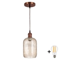 BRILAGI - LED luster na sajli RETRO GLASS 1xE27/60W/230V pr. 14 cm bakarna/zadimljeno-smeđa