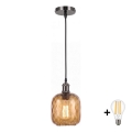 BRILAGI - LED luster na sajli RETRO GLASS 1xE27/60W/230V pr. 14 cm crna/dimljeno-braon