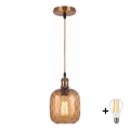 BRILAGI - LED luster na sajli RETRO GLASS 1xE27/60W/230V pr. 14 cm zlatna/dimljeno braon