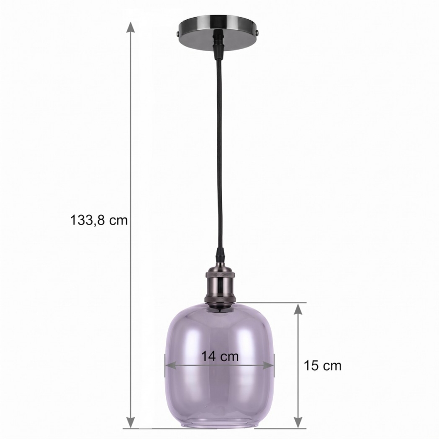 BRILAGI - LED luster na sajli RETRO GLASS 1xE27/60W/230V prečnik 14 cm crna/dimljeno-siva