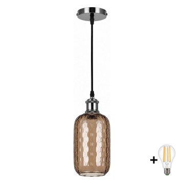 BRILAGI - LED luster na sajli RETRO GLASS 1xE27/60W/230V preč. 14 cm crna/zadimljeno braon