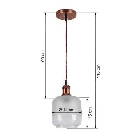 BRILAGI - LED luster na sajli RETRO GLASS 1xE27/60W/230V prečnik 14 cm bakarna/bela