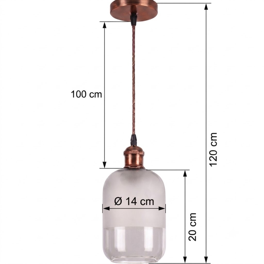 BRILAGI - LED luster na sajli RETRO GLASS 1xE27/60W/230V prečnik 14 cm bakarna/bela