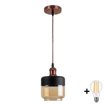 BRILAGI - LED luster na sajli RETRO GLASS 1xE27/60W/230V prečnik 14 cm bakarna/zadimljeno bež/crna