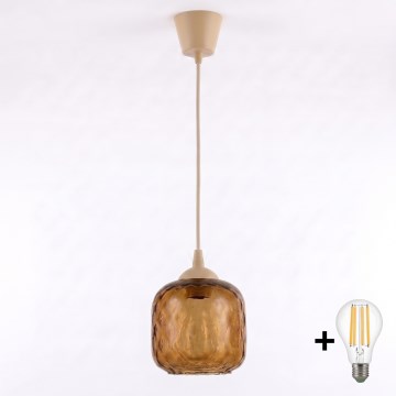BRILAGI - LED luster na sajli RETRO GLASS 1xE27/60W/230V prečnik 14 cm bež/dimljeno braon