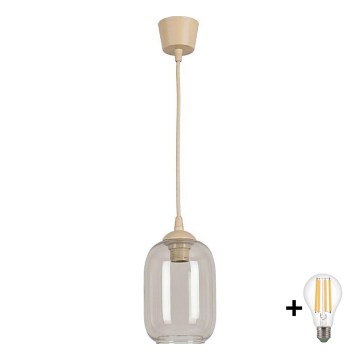 BRILAGI - LED luster na sajli RETRO GLASS 1xE27/60W/230V prečnik 14 cm bež/zadimljena siva