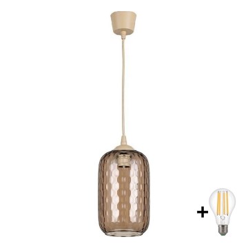 BRILAGI - LED luster na sajli RETRO GLASS 1xE27/60W/230V prečnik 14 cm bež/zadimljeno braon