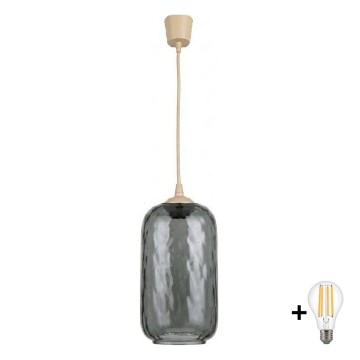 BRILAGI - LED luster na sajli RETRO GLASS 1xE27/60W/230V prečnik 14 cm bež/zadimljeno-siva